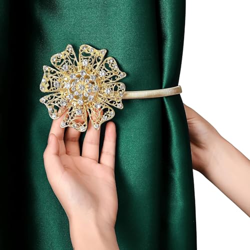 Image of PINKPARI (Label) Magnetic Creative Diamond Curtain Tiebacks, 2 Pcs. Spring Tie Back, Decorative for Home, Office, Hotel (Gold U Shape Diamond, 399)