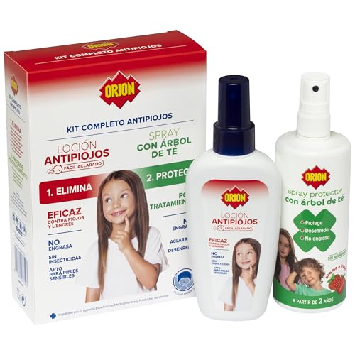 Orion - Kit Antipiojos Completo: Loción 100ml + Spray Protector 200ml, Elimina Piojos y Liendres en 10 Minutos, con Dimeticona y Árbol de Té, Sin Insecticidas, Apto para Pieles Sensibles