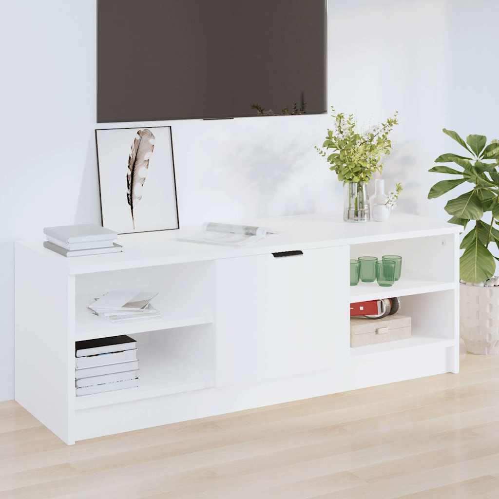 Szafka pod telewizor biała z materiału drewnopochodnego 102 x 35,5 x 36,5 cm z miejscem do przechowywania, półką i półką do salonu, nowoczesny Lowboard, kredens, komoda, szafka pod telewizor