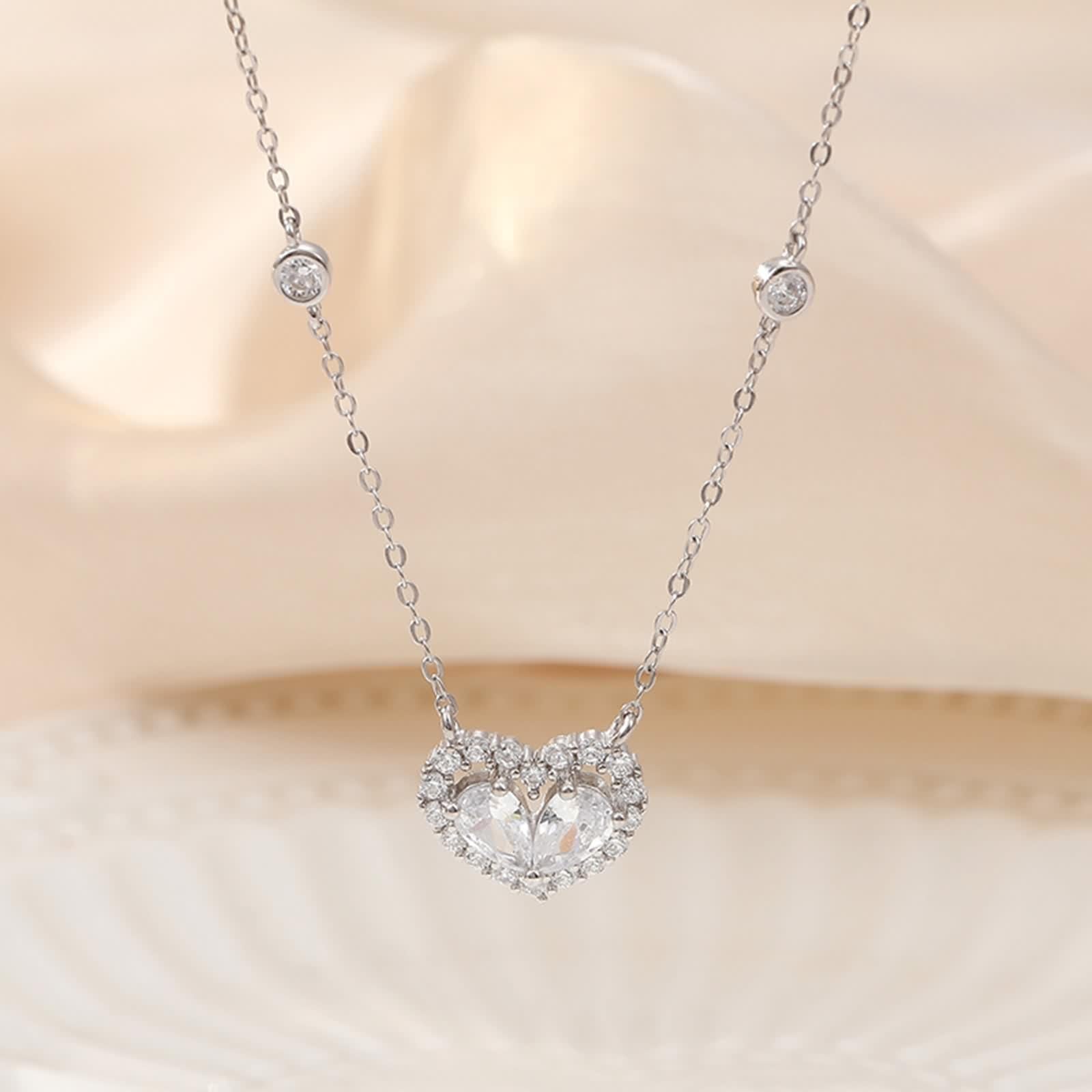 Moissanite Collana, Collana Donna Vintage Ciondolo Catenina Gioielli Oro Bianco 9K/14K/18K Cuore Vuoto 40+5cm