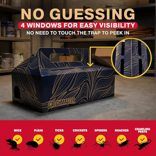 Image of Catchmaster Catch & Toss: No-Touch, No-See Disposable Mouse Glue Traps Indoor, No Bait Needed (2 Pack), Catches up to 10 Mice - Pesticide-Free, 6 Months of Child & Pet Protection Sticky Mouse Traps