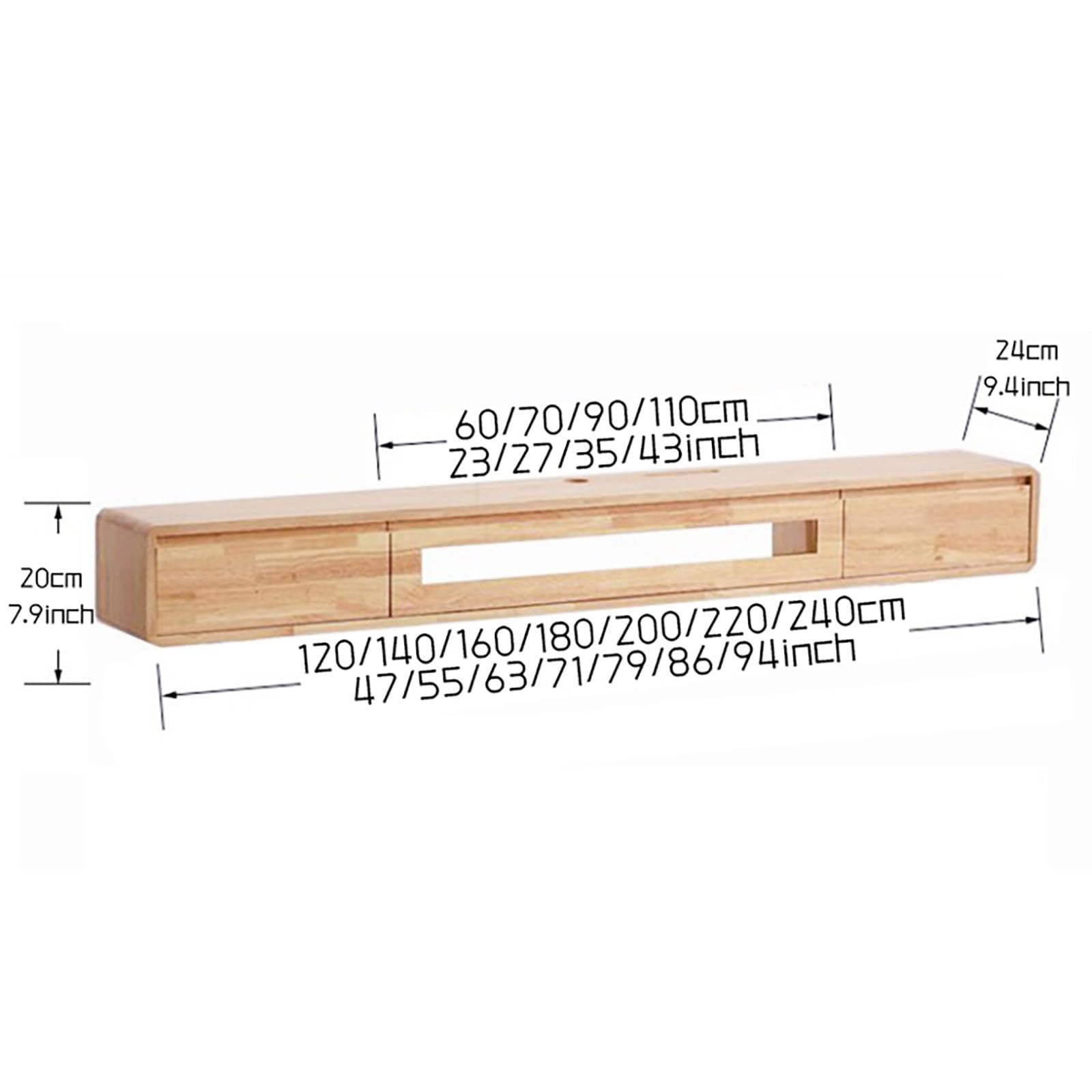 Nowoczesny, pływający stojak pod telewizor, stylowa ścienna jednostka rozrywkowa z drzwiami, 240 cm, konsola MA do salonu/biura, eleganckie futro do przechowywania (drewno h)