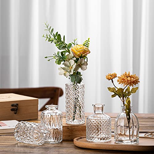 Wookgreat Glass Bud Vase, Set Of 32 Pcs Small Clear Glass Vases In Bulk, Vintage Vases For Centerpieces, Mini Glass Vase Assorted For Rustic Wedding, Home Table Decorations-Hemp Rope Included #TOP4