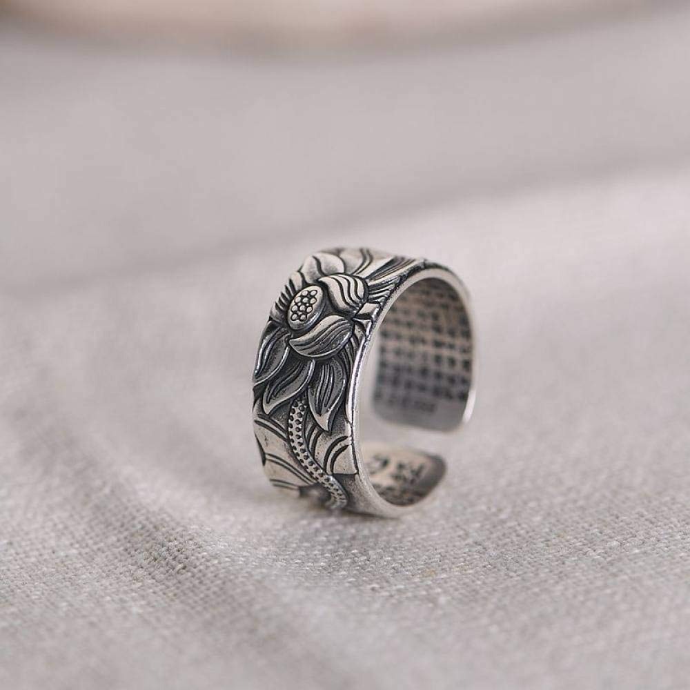 Einstellbare Ring Frauen,S925 Sterling Silber Vintage Lotus Schrift Ethnische Einstellbare Open Knuckle Schwanz Ring Finger Joint Zehenring Schmuck Für Frauen Mädchen Geschenk Hochzeit Muttertag