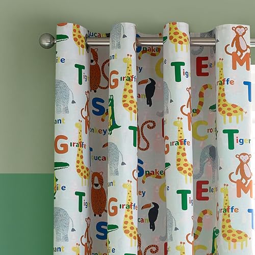 Catherine Lansfield Animal Magic Fully Reversible 66x72 Inch Eyelet Curtains Two Panels Natural