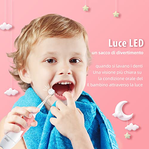 Seago SG-513 Elektrische Schall-Zahnbürste für Kinder von 0 bis 3 Jahren LED Licht Smart Timer Schall Babyzahnbürste Wasserdicht IPX7 Kinderzahnbürste (Schallzahnbürste + 4x Aufsteckbürsten, Rosa) – Bild 6