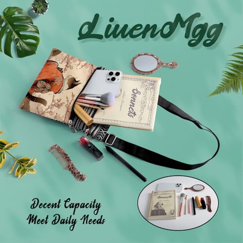 Kimono Cat Messenger Bag Small Ethnic Pattern Printed Adjustable Strap Crossbody Zipper Bag Kimono Cat Phone Bag Wallet Cute Shoulder Handbag for Women - 5 7