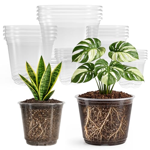 Bluepro 20 Pack 8/6/5/4/3.5 Inch Reinforced Large Clear Nursery Pots with Drainage Hole Transparent Variety Pack Plastic Plant Pot for Vegetable Propagation Root Cutting Seed Starting