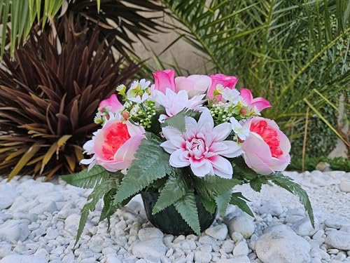 Roselynexpress Composition de Fleurs Artificielles Lesté Ciment pour Une Parfaite Tenue à L' Extérieur. Réalisé par Nos Soins, Les Fleurs sont Aussi de...