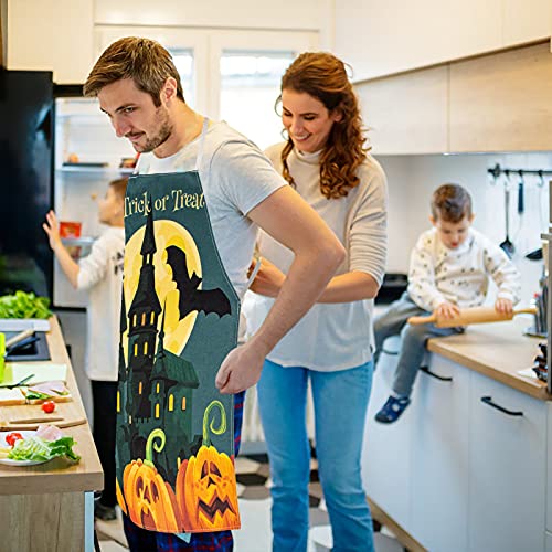 Hohomark Halloween Cooking Apron Halloween Party Castle Decorations Apron Scary Monster Face Bats Baking Bbq Apron Adjustable Kitchen Aprons For Women Men #TOP2