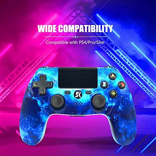 Wireless Controller for PS4, Blue Galaxy Series High Performance Dual Vibration Gaming Controller for Playstation 4 /Pro/Slim/PC with Audio Function, Touch Pad, Motion Control