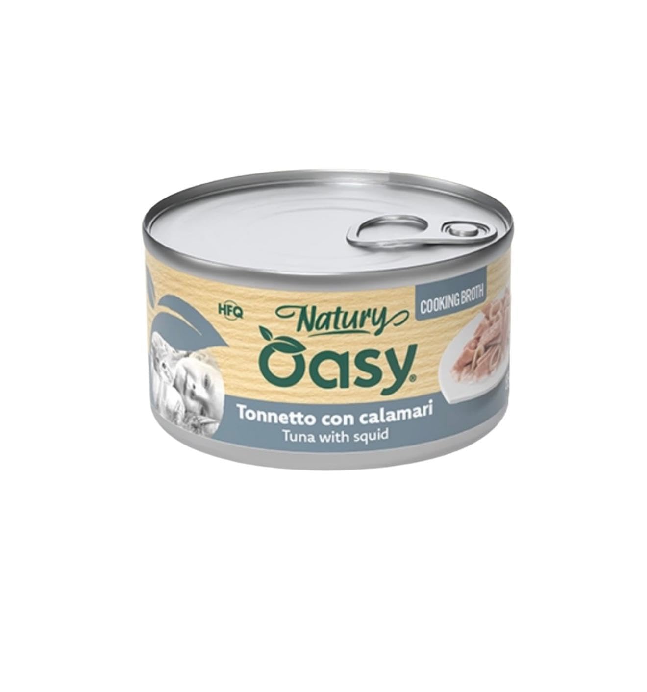 Oasy - Humo para gatos Natury Cooking Broth, sabor atún con calamares, suaves filos naturales en caldo de cocción para gatos adultos de todos los tamaños y razas | 12 latas de 85 gramos cada una.