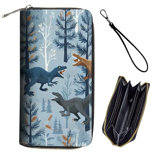 Bxgolkgd Womens Wallet, RFID Blocking Leather Wallet,Large Capacity Wallet Credit Card Holder PU Leather Ladies Clutch with Zipper Coin Pocket - Dinosaur Forest