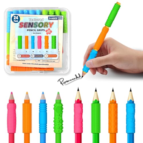 24 Pack Textured Pencil Grips - Sensory Fidget Toys for ADHD & Autism