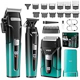 VGR 694 Haarschneidemaschine Profi Set, Kabelloses Haarschneider Herren, Trimmer und Rasierer Set mit Magnetische Ladestation, Barber Set mit Klinge Aus Keramik Kohlenstoffstahl und LED Display, Grün
