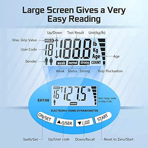 Iegefirm Hand-Dynamometer, Handgriff, Fitness, Handgelenk, Hand-Dynamometer, Meter, elektronische Messung, 265 LB, Handkraft