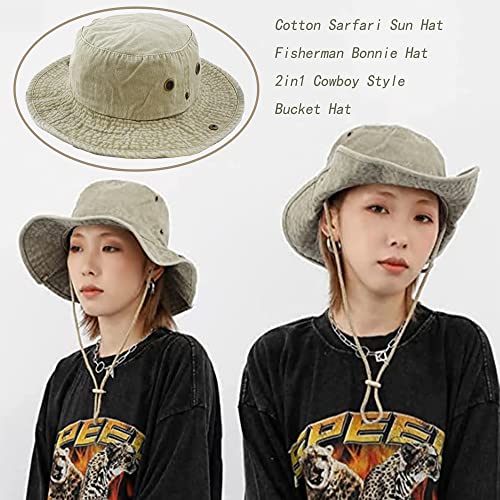 Men Women Cotton Sun Hats With Wind String Uv Protection Wide Brim Boonie Bucket Hat Fisherman Safari Cap Summer Outdoor (As1, Alpha, L, X_L, Light Khaki-61Cm) #TOP5
