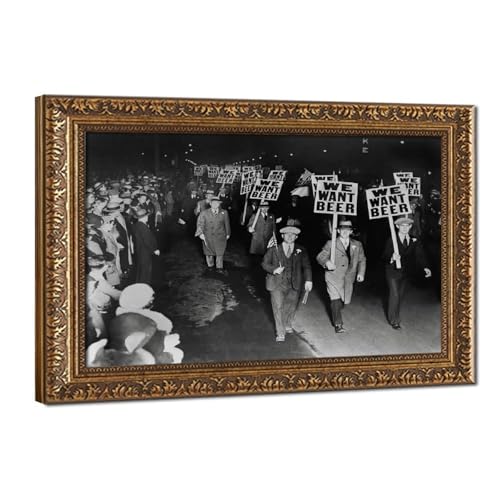 Impression sur toile We Want Beer tableau vintage noir et blanc