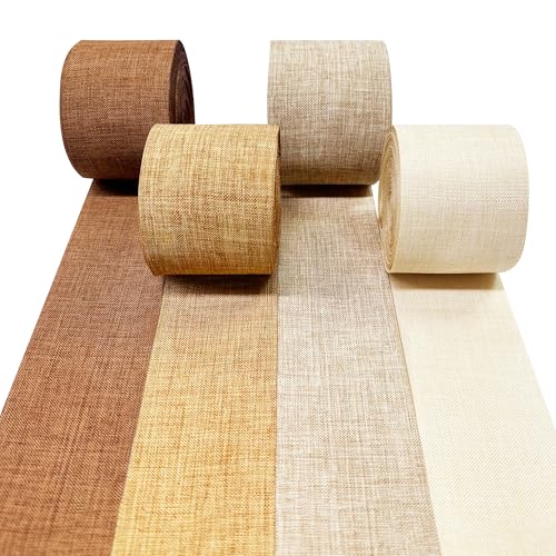 Ruban de satin de jute brun, 4 Couleurs 15m x 5cm de Large Ruban Lin Marron Beige Crème Bohème pour Bmballage de Cadeaux DIY Fête Toile de Fond Anniversaire Bapteme Mariage Bouquet de Mariée Decor