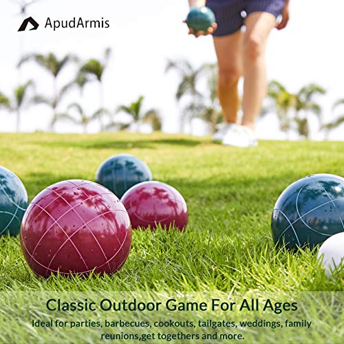 ApudArmis Bocce Balls Set, Regulation Size 100mm Bocce Game for Outdoor/Backyard/Lawn/Beach with 8 PCS 100% Resin Balls / 1 Pallino/Nylon Carrying Case/Measuring Rope (Red,Blue,Green,Yellow) - Thumbnail 5