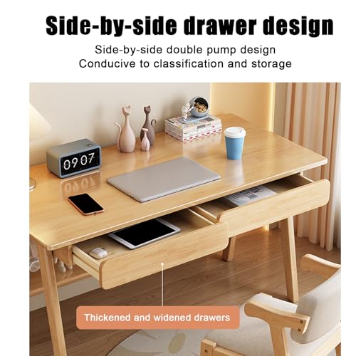 Bureau d'ordinateur 140 cm marron double crochet et tiroirs de rangement avec étagère basse - 5