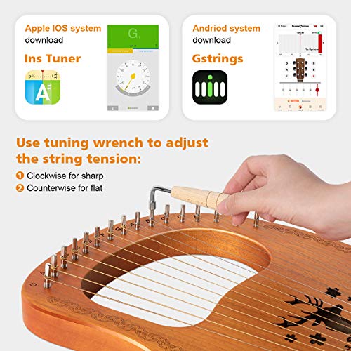 Topnaca Lyre Harp, 16 snaren, massief, mahonieharp met draagtas, extra snaren, stemsleutel, reinigingsdoek, plectrums - Image 7