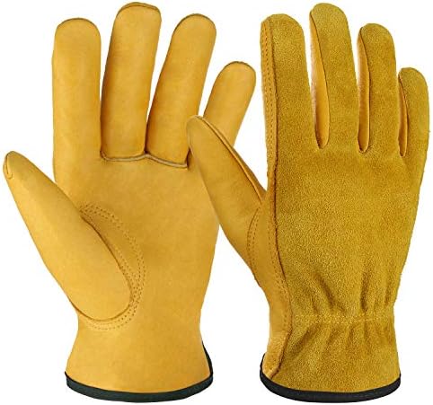 Leather Work Gloves Flex Grip Tough Cowhide Gardening Glove for Men and Women