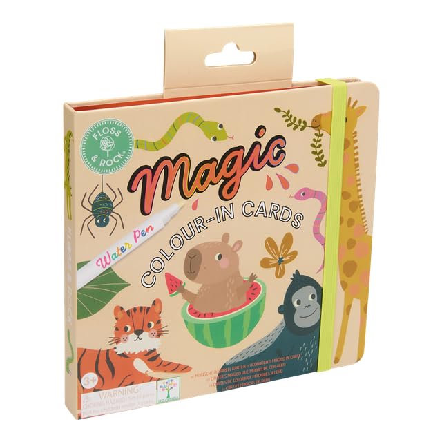 Floss & Rock - Magic Colour Changing Water Cards - Jungle Theme, 10 Reusable Cards and Water Pen - Mess Free Colouring Set for Age 3+, FSC Certified, Printed with Vegetable Inks