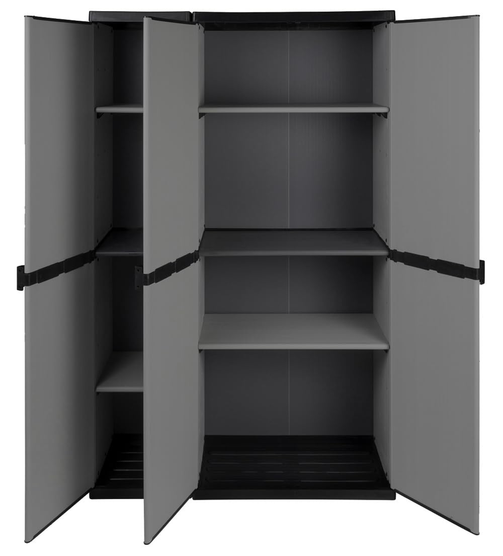 Kreher Kunststoffschrank 2 in 1 mit 3 Türen, höhenverstellbare Böden, Grau