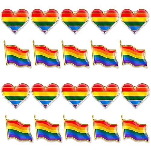 20PCS Pride Pins LGBT Pins Equality Gay Lesbian Progress Flag Lapel Pin Rainbow Flag Pin Festival Badge Accessories for Men Women Decoration Clothes Bags Party Supplies