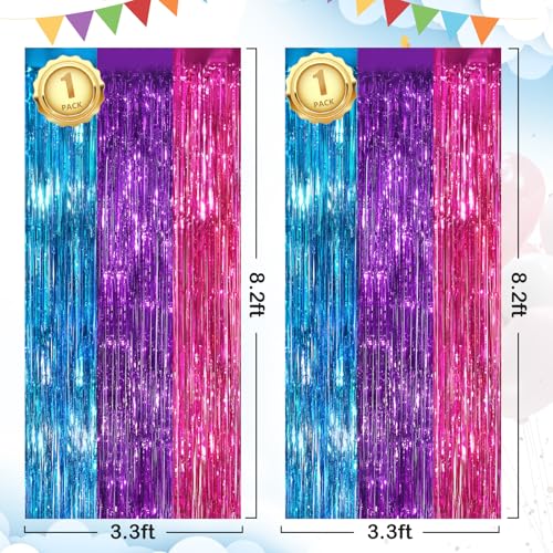 Image of Rainbow Fringe Curtain Party Streamers 2Pack 3.3x8.3 Ft Foil Fringe Backdrop Curtains for Birthday Wedding Bridal Baby Shower Holiday Tinsel Streamers Rainbow Party Decorations Door Streamer