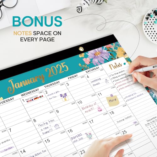 Image of Desk Calendar 2025, 18 Months Calendar Runs from January 2025 to June 2026 - Large 17 inch x 12 inch Desktop /Wall Monthly Calendar for Home School, or Office - 2025 New Edition, Floral Pattern