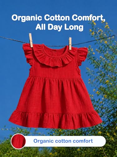 Image of Kidbea Baby Girls' Cotton Dress | Comfortable, Trendy Ruffled Sleeves & Hem, Soft Breathable Fabric for Everyday & Special Occasions