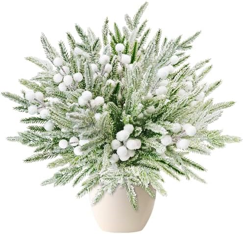 Yueshop 20PCS Christmas Artificial Snowy Norfolk Pine Branches wi...
