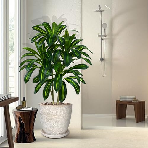 Image of 2 Pack Artificial Dracaena Tree, 4FT Fake Indoor Plant with White Planter