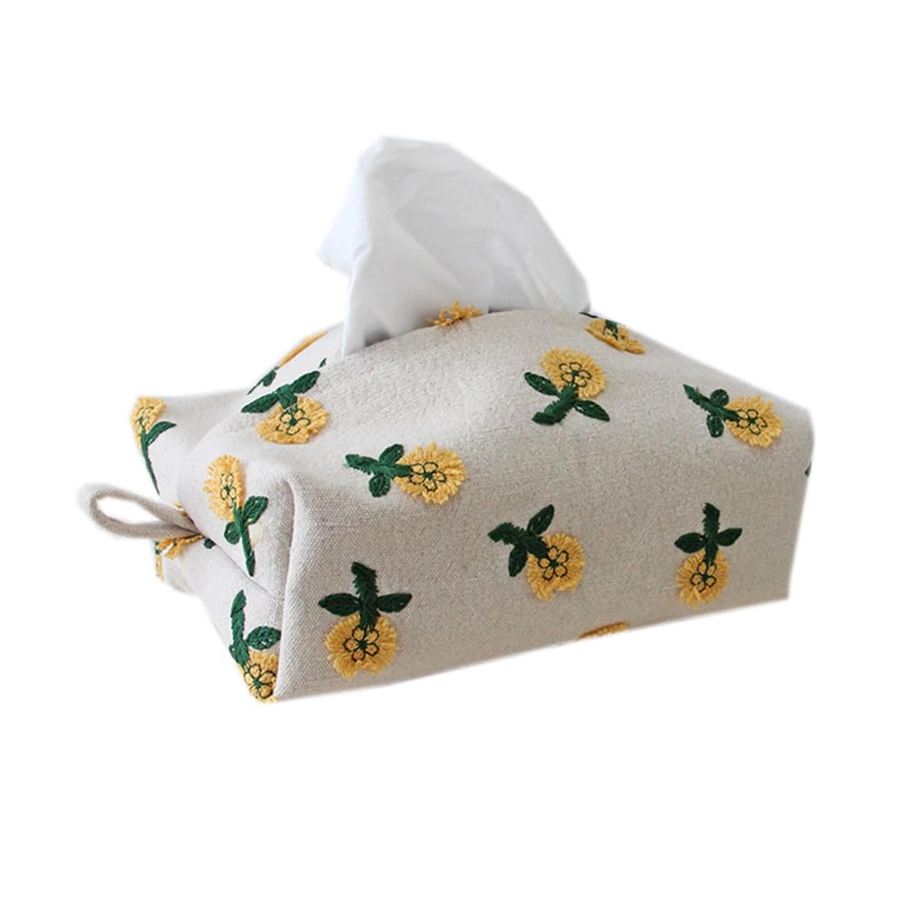 Qinqin Store Girls Flower Pattern Cotton Linen Cloth Tissue Box Cover Simple Hangable Tissue Box Case Bathroom Living Room Decorative Tissue Holders (, 17×11×7.5Cm/6.69"×4.33"×2.95")