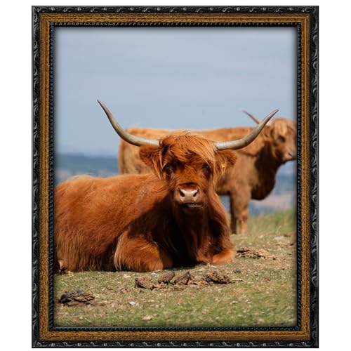 Image of 16x20 Black Frame with Mat Wood Vintage Ornate Picture Frame | Real Glass, Matted 11x14 or 16 x 20 Photos, Easy Photo Changes, Wall Hanging