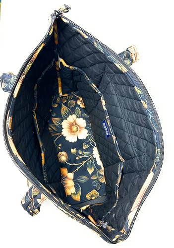 Image of Quilted Small Tote Bag for Women, Lightweight Fabric Handbag with Multiple Pockets, Quilted Purse
