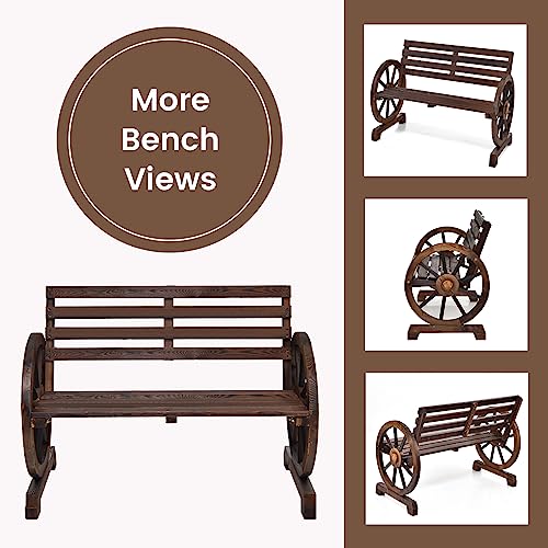 Giantex GT10454-NPBN Outdoor Bench Wooden Wagon Wheel Bench thumb #7