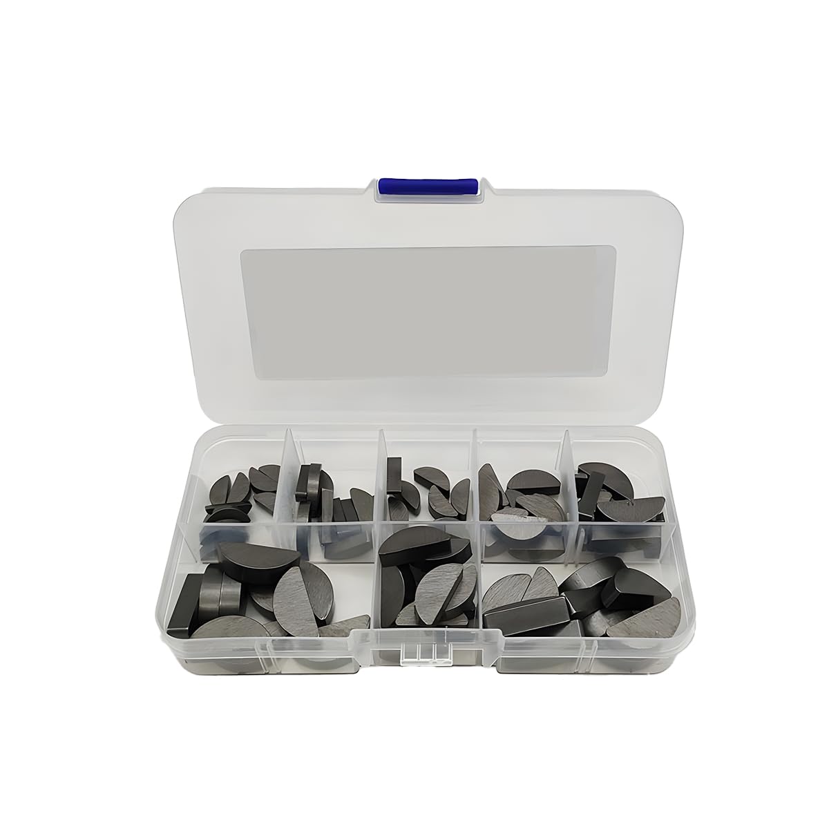 80PCS Car Woodruff Key Assortment Kit, 8 Sizes Carbon Steel Vehicle Half Moon Woodruff Semicircle Key, Shaft Crank Keys Parallel Fasteners for Flywheel Applications, Universal Fit