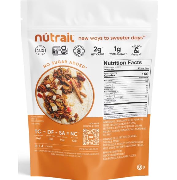 NuTraiil Low Carb Keto Nut Granola, Cinnamon Pecan, 22 oz.