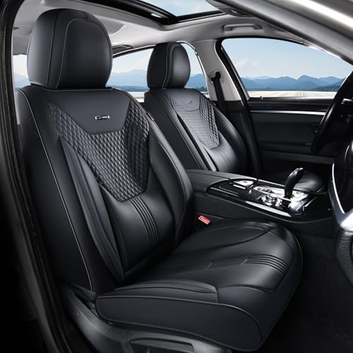 Image of Coverado Car Seat Covers with Lumbar Support, Front Covers for Cars, Universal Automotive Seat Cover, Waterproof, Leather Car Seat Cushion, Interior Seat Protectors for Most Cars