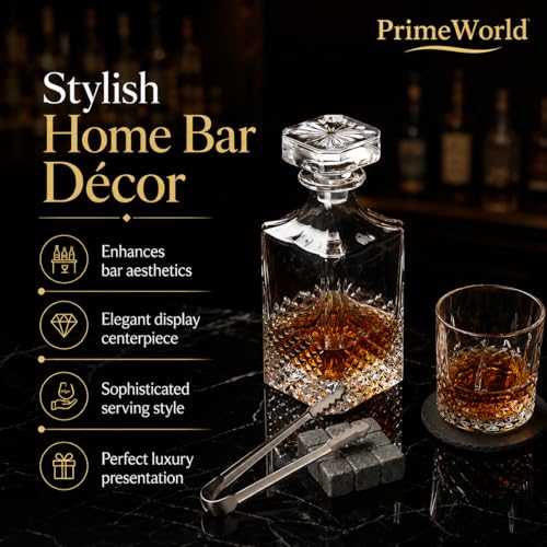 Image of PrimeWorld Crystal Glass Decanter with Stopper (750 ml) | Premium Liquor & Wine Decanter for Whiskey, Scotch, Bourbon, Vodka, Brandy & More | Elegant Glass Bottle for Home Bar & Gifting (1 Pc)