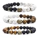 Bivei Natural Lava Stone/White Turquoise/Tiger Eye Stone Essential Oil Diffuser Bracelet - Bronze Buddha Head Buddhist Prayer Beads Mala Meditation Protection Healing Jewelry?Setof 3