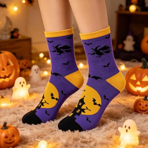 Women's Girls Novelty Funny Crew Socks Cute Pumpkin Ghost Pattern Socks - image 2