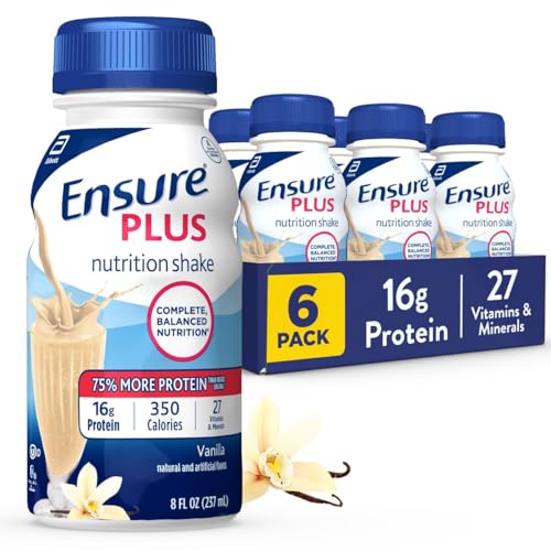Ensure Plus Vanilla Nutrition Shake | Meal Replacement Shake | Ready To Drink | 16g Protein and 27 Vitamins and Minerals | 8 fl oz - 6 Pack