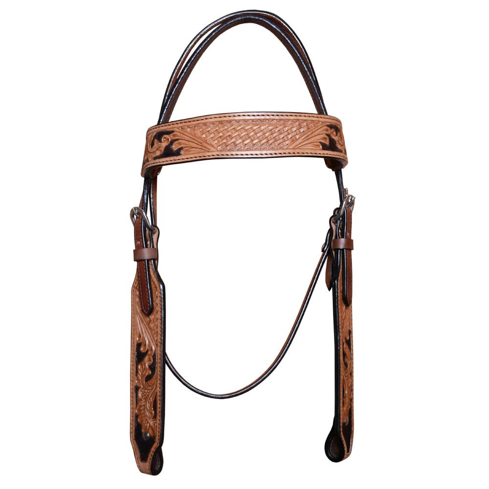 HILASON COMFYTACK Western Horse Leather Headstall & Breast Collar Side Buck Stitch Tan | Leather Headstall | Leather Breast Collar | Tack Set for Horses