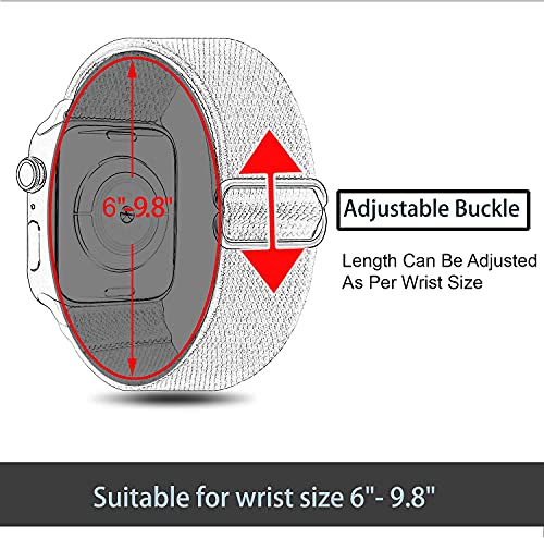 Image of Kapa Adjustable Stretchy Solo Loop Nylon Strap Band Compatible with Apple Watch Series 9 /8 /7 (41mm), SE2 /SE /6 /5 /4 (40mm), Series 3 /2 /1 (38mm), Design G