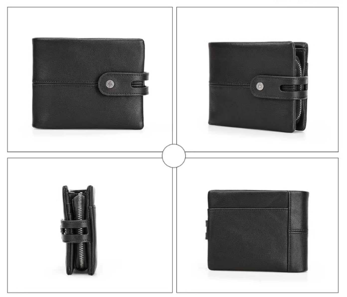 Funzione Di Contenimento Portafoglio Da Uomo In Pelle 1 Pezzo Retrò Casual Corto Con Pochette Lavoro Di Grande Capacità Per Viaggio Uso Quotidiano(Black)