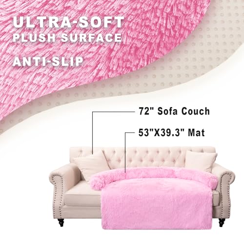 Image of Luxurious Calming Dogs /Cats Bed Mats, Dog Pad Washable Removable Couch Cover, Plush Long Fur Mat for Pets, Waterproof Lining, Perfect for Small, Medium and Large Dogs and Cats (Pink, 53 inchx39 inch)